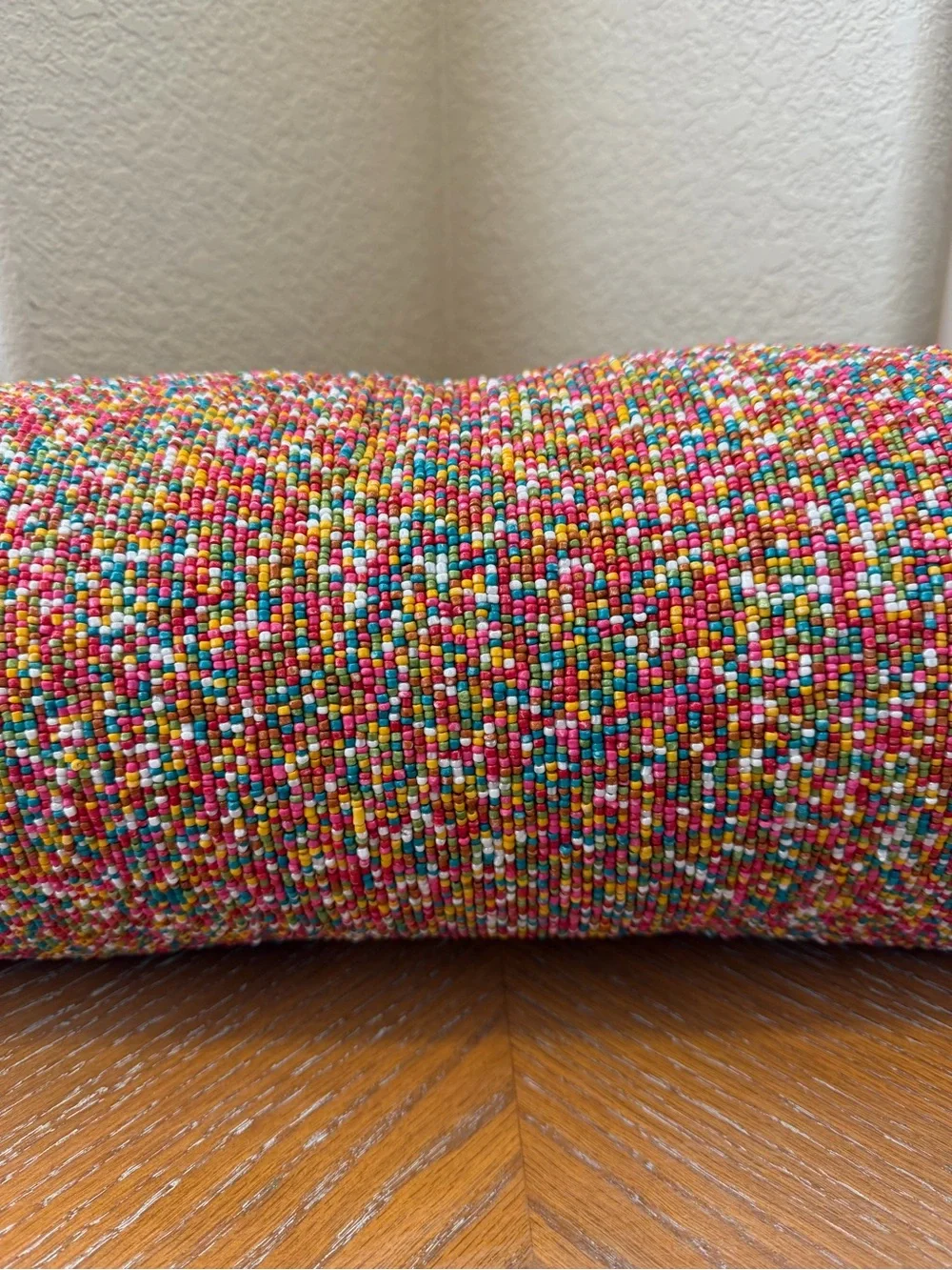 NWT India Multicolored Rainbow Hand Beaded Pillow